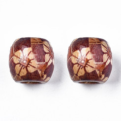 プリント天然木ビーズ  大穴ビーズ  混合模様のバレル  ミックスカラー  18x17mm  穴：7mm  約310個/500g&nbsp;WOOD-S053-65