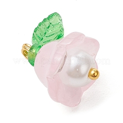 9個9色ガラスペンダント  花  アクリルとプラスチックの模造真珠ビーズと真鍮のループ付き  ミックスカラー  15.5x15x11mm  穴：1.2mm  1pc /カラー&nbsp;PALLOY-MZ00837