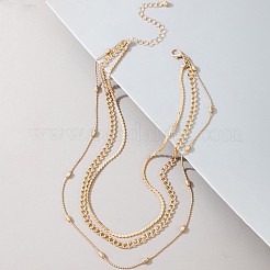 女性用合金3層チェーンネックレス  ゴールドカラー  11.81~15.75インチ（30~40cm）&nbsp;FS-WG2A2B2-01