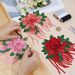 6個 3スタイル コンピューター刺繍布縫い付けパッチ  牡丹の花のアップリケ  装飾アクセサリー  ミックスカラー  185x155~157x2.5~3.5mm  2個/スタイル&nbsp;DIY-GF0013-59