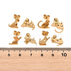 304ステンレススチールスタッドピアス4組  猫の形  ゴールドカラー  10.5~13x7.5~11.5mm&nbsp;EJEW-G469-02G-01