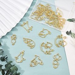 20個 10スタイル 合金 オープンバックベゼル ビッグペンダント  UVレジンDIY用  エポキシ樹脂  プレスジュエリー  猫とネズミ  ゴールドカラー  30~53x20~40x2mm  穴：1.5~2.5mm  2個/スタイル&nbsp;FIND-OC0001-57