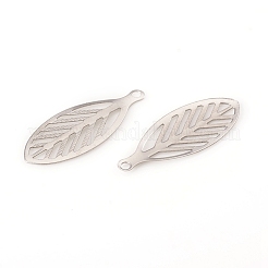 変色しにくい304ステンレススチールペンダント  レーザー切断  葉  ステンレス鋼色  23x9x0.3mm  穴：1mm&nbsp;STAS-G229-37P