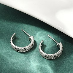C字型真鍮マイクロパヴェキュービックジルコニアスタッドピアス（女性用）  カドミウムフリー＆鉛フリー  長持ちメッキ  ラックめっき  ティアドロップ  15.5x4.5mm&nbsp;EJEW-G428-21P-02