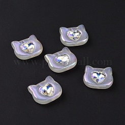 アクリルカボション  アクリルラインストーン付き  ハートのある猫の頭  ホワイト  22x25x8mm&nbsp;OACR-E008-13