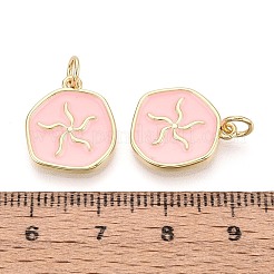 真鍮製エナメルペンダント  花のチャームが付いたナゲット  16KGP本金メッキ  ミスティローズ  16x14x1.7mm  穴：3mm  丸カン：5x0.8ミリ  内径：3mm&nbsp;KK-T080-66G