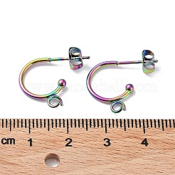 イオンプレーティング(IP) 304 ステンレススチール ハーフフープピアス  虹色  19x16x3mm  ピン：0.8mm&nbsp;STAS-Z028-B01-M-01