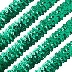 プラスチックpaillette弾性ビーズ  スパンコールビーズ  装飾アクセサリー  3列パレットロール  フラットラウンド  グリーン  25x1.5mm  10 m /ロール&nbsp;PVC-OC0001-01G