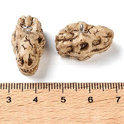 スカルモチーフの不透明樹脂製ペンダント  プラチナ鉄ループ付き  恐竜チャーム  15x22x13.5mm  穴：2mm&nbsp;RE-CBA4F9B-05C