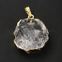 天然石クオーツクリスタルペンダント  ロッククリスタルペンダント  花のチャーム  ラックメッキ真鍮のパーツ  ゴールドカラー  24.5~30x20.5~26.5x8.5~11mm  穴：7x4.5mm&nbsp;G-P487-03G