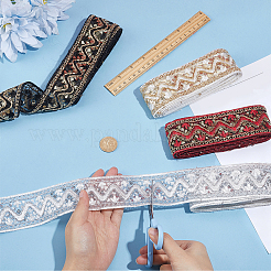 4色のポリエステル刺繍レースリボン（スパンコール付き）  服飾材料  ミックスカラー  2インチ（50mm）  2.5ヤード/カラー&nbsp;OCOR-CY0004-54