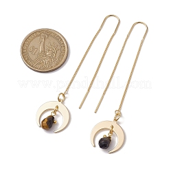 天然タイガーアイのティアドロップ型ダングルスタッドピアス  金色の真鍮の月の耳の糸  80x18mm&nbsp;EJEW-JE05712-03
