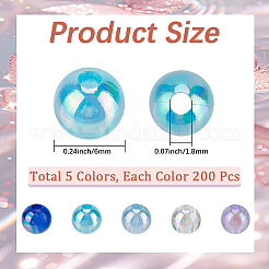 5色透明アクリルビーズ  ab色メッキ  ラウンド  ミックスカラー  6mm  穴：1.8mm  約200PCS /カラー&nbsp;MACR-PA0001-03A-01