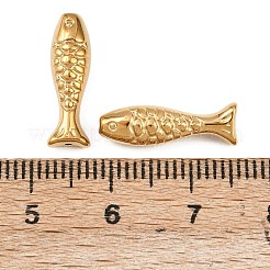 304ステンレススチールビーズ  魚  イオンプレーティング（ip）  18KGP本金メッキ  17.5x5.5x5mm  穴：0.7mm&nbsp;STAS-A132-01B-G