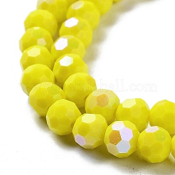 オペークガラスビーズ連売り  ファセット（32ファセット）  ラウンド  きいろ  6x5.5mm  穴：0.9mm  約94~97個/連  21.06~21.18''（53.5~53.8センチメートル）&nbsp;EGLA-A035-P6mm-L04