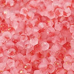 艶消しガラスビーズ  双円錐形  金箔  多面カット  ライトコーラル  4.5x3.5mm  穴：1mm  14個/ 10g&nbsp;X1-FGLA-D300-01C