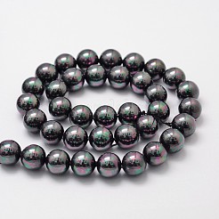 シェルパールビーズ連売り  虹メッキ  グレードA  ラウンド  ブラック  8mm  穴：1mm  約51個/連  16インチ&nbsp;X-BSHE-L025-05-8mm