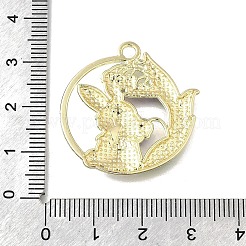 合金エナメルチャーム  ウサギと花のチャーム付きリング  ゴールドカラー  ライラック  30x26.5x3mm  穴：2.5mm&nbsp;LS-FIND-G090-03B-03