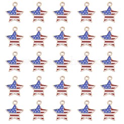 50個の独立記念日ライトゴールドメッキ合金エナメルペンダント  7月4日の愛国的なアメリカ国旗の星  18x16x2mm  穴：1.5mm&nbsp;ENAM-LS0001-08LG