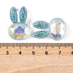 透明エポキシ樹脂ウサギの頭デコデンカボション  グリッターパウダー付き  ライトシーグリーン  25.5x17.5x7.5mm&nbsp;CRES-M034-05A