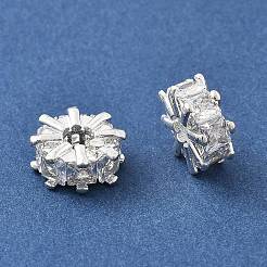 真鍮製マイクロパヴェキュービックジルコニアビーズ  長持ちメッキ  ラックめっき  銀  8.5x4.5mm  穴：3mm&nbsp;KK-R216-01S