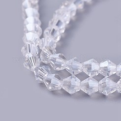 模造クリスタルガラスビーズ連  多面カット  コーン  透明  6x6mm  穴：0.8mm  約44~48個/連  10.6~11.4インチ&nbsp;YS-TAC0002-01-6mm