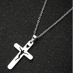 304ステンレススチール製中空宗教十字架ペンダントアズキチェーンネックレス（ユニセックス）  変色なし  ステンレス鋼色  17.72インチ（45cm）&nbsp;WGE52CC-02