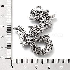 合金のチベット風チャーム  鉛フリー＆カドミウムフリー  ドラゴン  アンティークシルバー  46x35x7mm  穴：3.8mm&nbsp;FIND-Z013-06AS