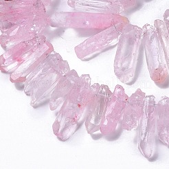 天然クラックルクォーツクリスタル染色ビーズ連売り  チップ  パールピンク  13~38x3~7x4~7mm  穴：1mm  約67~70個/連  14.76~15.16''（37.5~38.5センチメートル）&nbsp;G-I345-05B