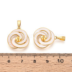 真鍮とエナメルのペグベイル  花  片穴パーツ用  18KGP本金メッキ  ホワイト  19x17.5x4mm  穴：7x2mm&nbsp;KK-T079-10G