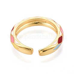 女性用真鍮とエナメルのカフリング  菱形  18KGP本金メッキ  4mm&nbsp;KK-T071-83G