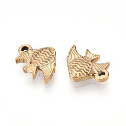 304ステンレススチールチャーム  イオンプレーティング（ip）  魚のチャーム  18KGP本金メッキ  11x8x2mm  穴：1mm&nbsp;STAS-N109-46G