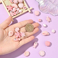 30個 15種類の手作り磁器ビーズ  光沢釉の磁器のスタイル  ピンク  6~22x6~22x5.5~14mm  穴：1.5~4mm  2個/スタイル&nbsp;PORC-YW0001-74