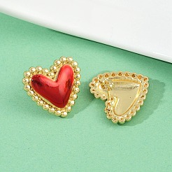 真鍮エナメルハートスタッドピアス  18KGP本金メッキ  レッド  20.5x22mm&nbsp;EJEW-L273-01G-03