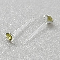 樹脂スタッドピアス発見  キュービックジルコニア付き  黄緑  14x3.5mm  穴：0.8mm  ピン：1x11.5mm&nbsp;RESI-WH20001-08J