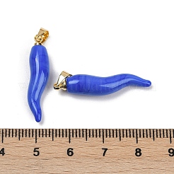 真鍮のペンダントが付いた手作りのランプワーク  豊穣の角のチャーム  藤紫色  26.5x6.5x6.5mm  穴：5x3.5mm&nbsp;KK-Q095-02B-04