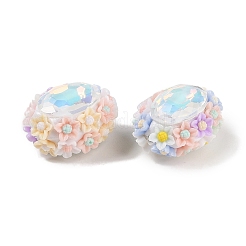 手作りの光るポリマー粘土ラインストーンビーズ  アクリルのデイジーの花とガラスのオーバルカボション付き  ペンフォーカルビーズ  ミックスカラー  25.5~26x21.5~22x17mm  穴：2mm&nbsp;CLAY-H003-05