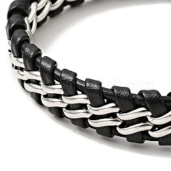 レザーと304ステンレススチールの編み込みカーブチェーンコードブレスレット、マグネット留め金付き、男性用、女性用  ミックスカラー  8-3/4インチ（22.3cm）&nbsp;BJEW-C021-19