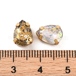 縫い付けラインストーン  ガラスクリスタルラインストーンマルチ連リンク  真鍮製爪付き台座付き  衣料品アクセサリー  多面カット  ティアドロップ  ゴールドカラー  10x7x5mm  穴：0.8mm&nbsp;EGLA-F162-10G-02