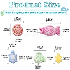 400個5スタイルクラフトスタイルアクリルビーズ  海洋のテーマ  ミックスカラー  10~16.5x6~10x4~7mm  穴：1~3mm  80個/スタイル&nbsp;MACR-YW0003-14