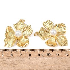 真鍮チャーム  花  ABSプラスチックパールと丸カン付き  鉛フリー＆カドミウムフリー  長持ちメッキ  ラックめっき  18KGP本金メッキ  39x36x9.5mm  穴：3.5mm&nbsp;KK-L255-23G-06