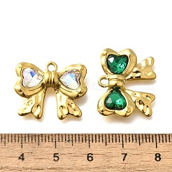 304ステンレスペンダント  ラインストーン付き  18KGP本金メッキ  イオンプレーティング（ip）  蝶結び  ミックスカラー  18x22x5mm  穴：1.8mm&nbsp;STAS-Q346-15G