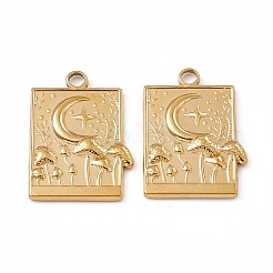 イオンプレーティング（IP）304ステンレススチールビッグペンダント  月とキノコの四角形  18KGP本金メッキ  25x18x2.5mm  穴：2.5mm&nbsp;STAS-B031-16G