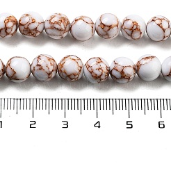合成ゴールドラインターコイズビーズ連売り  染め  ラウンド  雪  10mm  約39個/連&nbsp;G-H026-01D-01