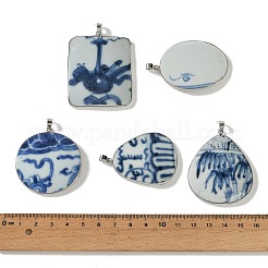 手作りの磁器のペンダント  混合形状チャーム  プラチナ  藤紫色  44~54x35.5~46x4~6mm  穴：5.5x4.5mm&nbsp;PR-CBA5B43-01