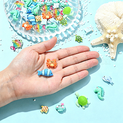 60 個 10 スタイルオーシャンテーマの不透明樹脂カボション  海の動物のカボション  ミックスカラー  混合図形  12~28x13~24x5.5~10mm  6個/スタイル&nbsp;RE-FS92E8-01