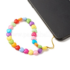 不透明なアクリル携帯ストラップ  ナイロン糸で  ハート  カラフル  18cm&nbsp;HJEW-JM00675