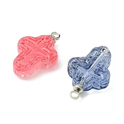 スプレーペイントガラスペンダント  クロスチャーム  プラチナ真鍮カップペグベイル付き  ミックスカラー  18x11.5x3.5mm  穴：1.6mm&nbsp;PALLOY-JF05404