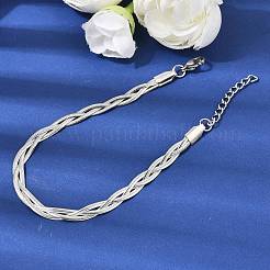 304ステンレススチール製インターロッキングヘリンボーンチェーンブレスレット（女性用）  ステンレス鋼色  7.05インチ（17.9cm）&nbsp;BJEW-K240-08B-P