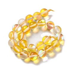 合成ムーンストーンビーズ連売り  ラウンド  ゴールド  8mm  穴：1mm  約23~24個/連  7.09~7.32インチ（18~18.6cm）&nbsp;G-P528-J02-11